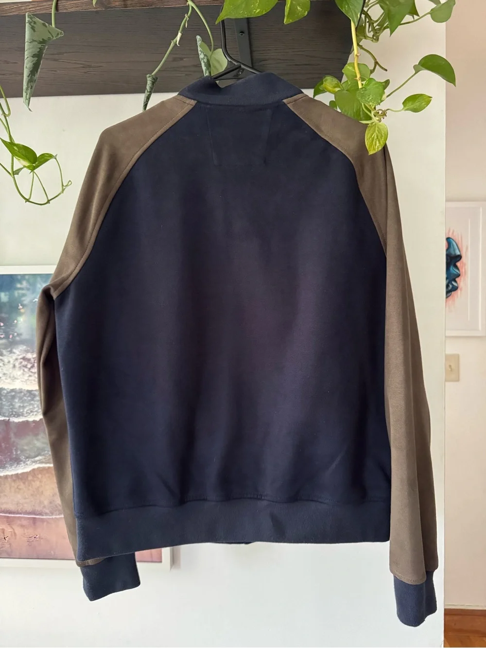 Banana Republic Vegan Suede Bomber Jacket in Navy and Brown